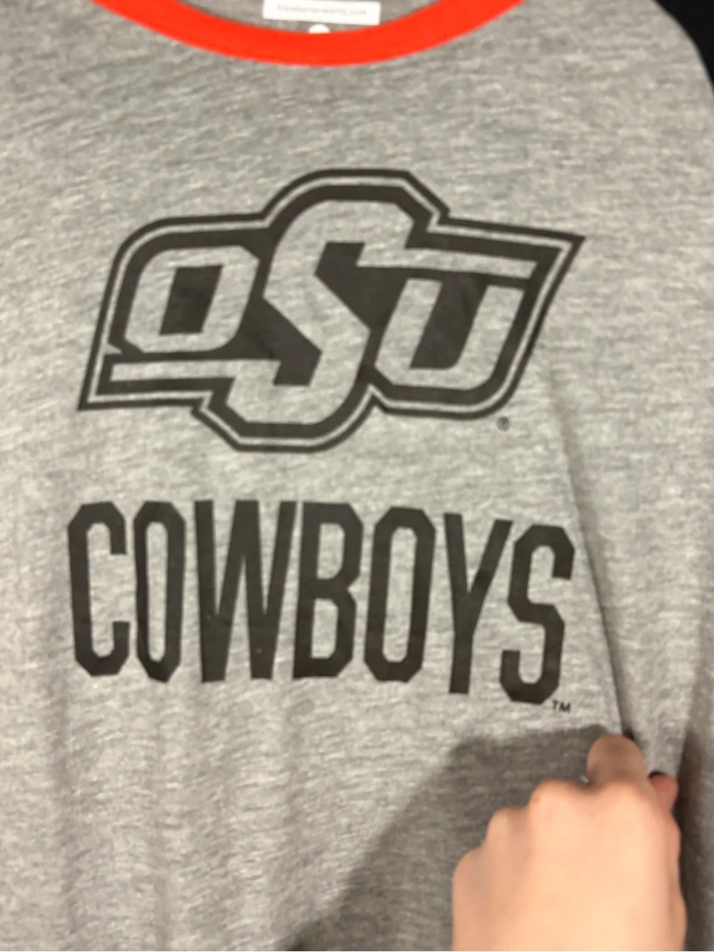 Nike Gray, Black & Red OSU Cowboys Raglan Long Sleeve Tee